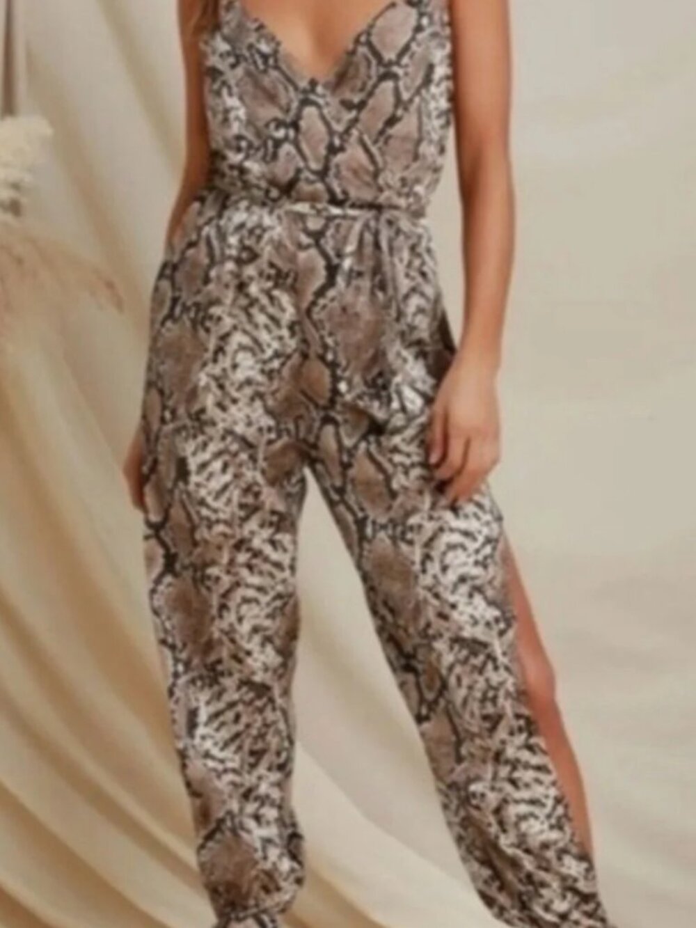 Dress Forum Neutral Snake-Print Sleeveless Jumpsuit
